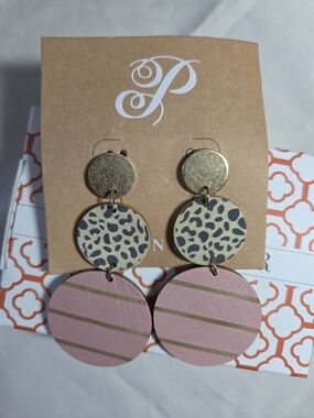 Plunder Pink, Gold, Black Leopard & Stripe Drop Earrings